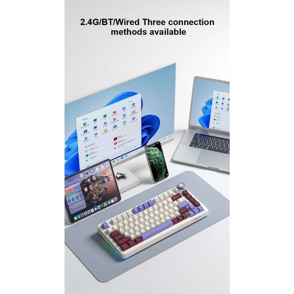 Bàn phím cơ Aula Au75 - 3 mode kết nối - Mạch xuôi - Led RGB - Núm vặn - Có app tùy chỉnh | BigBuy360 - bigbuy360.vn