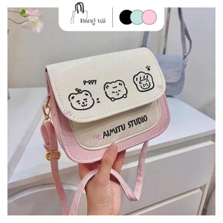  Túi Xách Nữ Dáng Bầu Da Nhung Họa Tiết Mèo Xinh Yêu Kèm Ngăn Phụ size 19 - DK239 