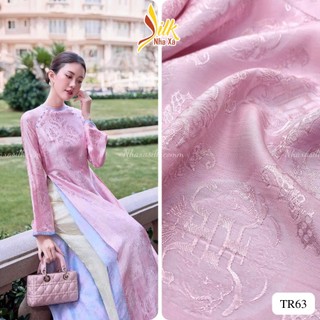 Lụa may áo dài - Nhaxasilk – hoa văn thọ dơi màu hồng nude – TR63