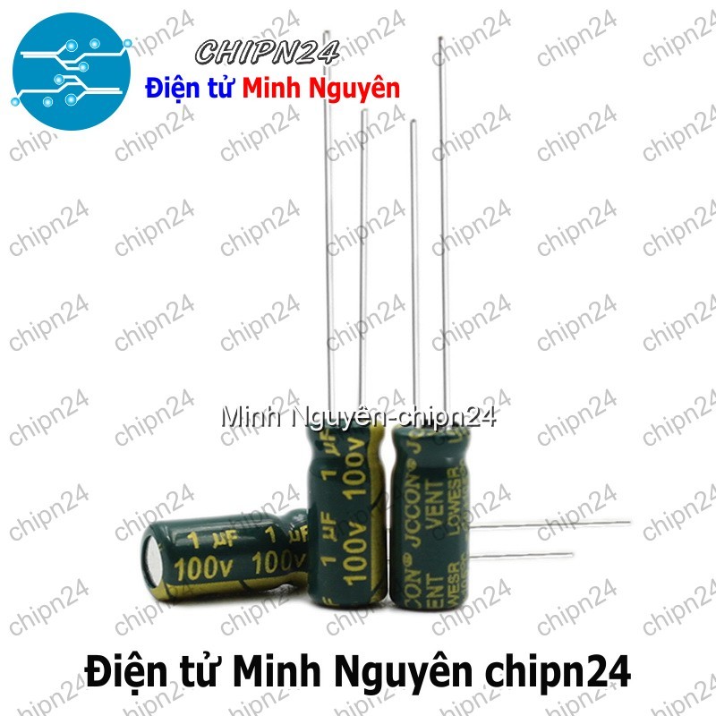 [10 con] (F263.2) Tụ hóa 1uF 100V Xanh Lá (5x11mm) (Tần số cao)