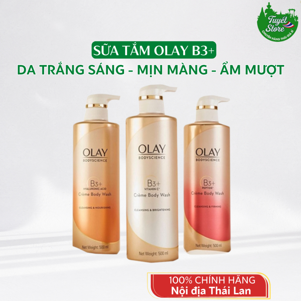 Sữa Tắm OLAY B3+ Siêu Dưỡng Trắng Da, Cấp Ẩm Và Đàn Hồi 500ml (Bản Thái)