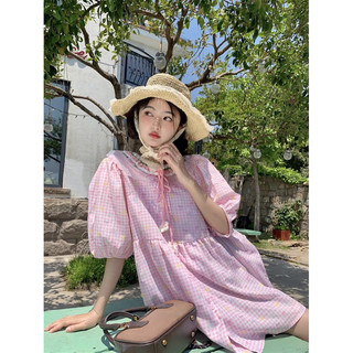 Đầm babydoll cổ phối len tay phồng