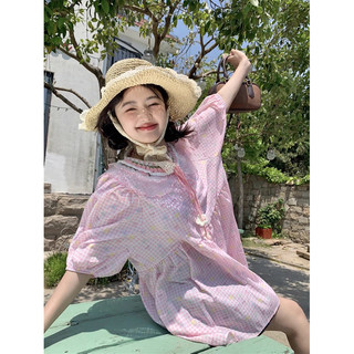 Đầm babydoll cổ phối len tay phồng