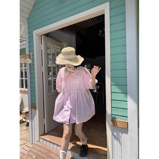 Đầm babydoll cổ phối len tay phồng