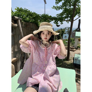 Đầm babydoll cổ phối len tay phồng