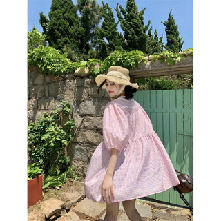 Đầm babydoll cổ phối len tay phồng