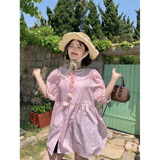 Đầm babydoll cổ phối len tay phồng