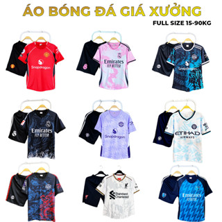 Bộ quần áo đá bóng các Clb Mu, Mc, Real vải thun lạnh cao cấp, đồ đá banh nam co dãn thoáng khí cho người lớn, trẻ em