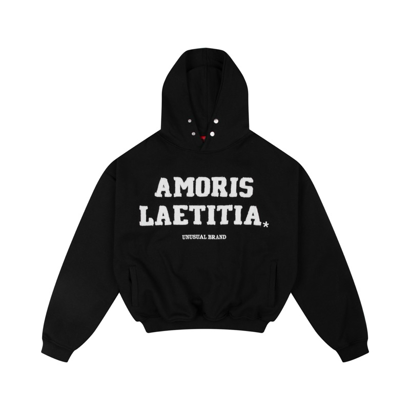 Hoodie Nỉ Chữ Thêu  AMORIS "AMR 2.0" BLACK