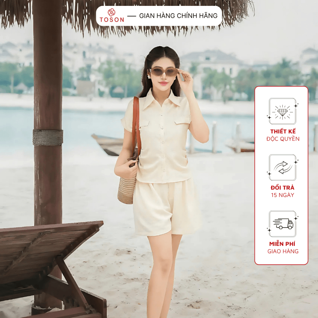 Áo nhún sườn + Quần short vải đũi thoáng mát, tôn dáng TOSON FASHION – Thời trang thiết kế công sở n