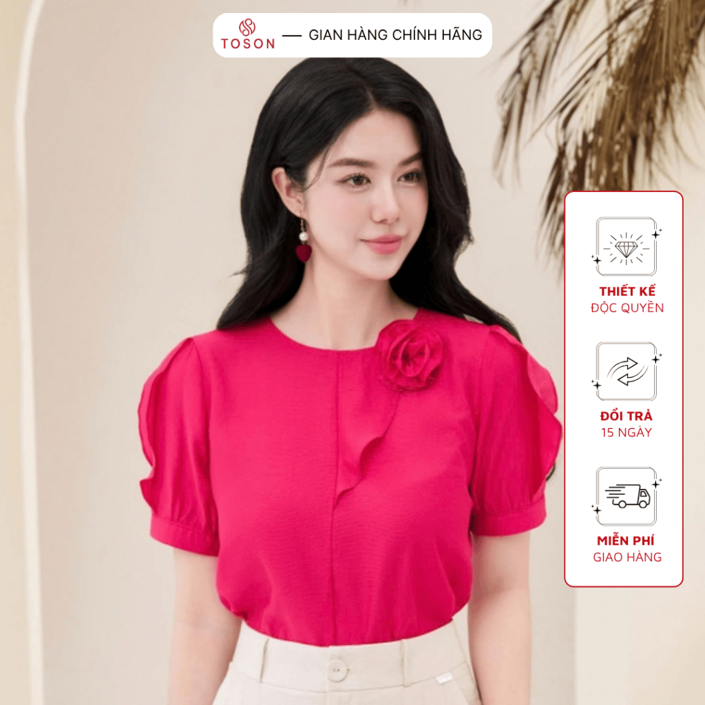 Áo tơ hồng sen vai đính hoa thanh thoát, mềm mại TOSON FASHION – Thời trang thiết kế công sở nữ
