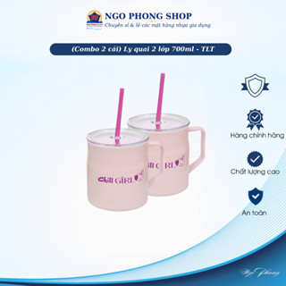 (Combo 2 cái) Ly quai 2 lớp 700ml Tân Lập Thành. Thiết kế tinh tế, kèm ống hút tiện lợi, nắp đậy kín