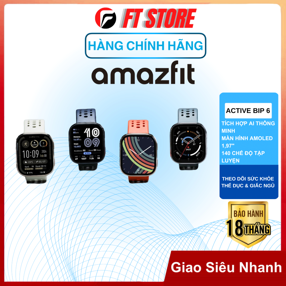 Đồng hồ đeo tay thông minh Amazfit Bip 6, Màn hình AMOLED 1.97'', pin 340mAh, 140 chế độ thể thao, theo dõi sức khoẻ