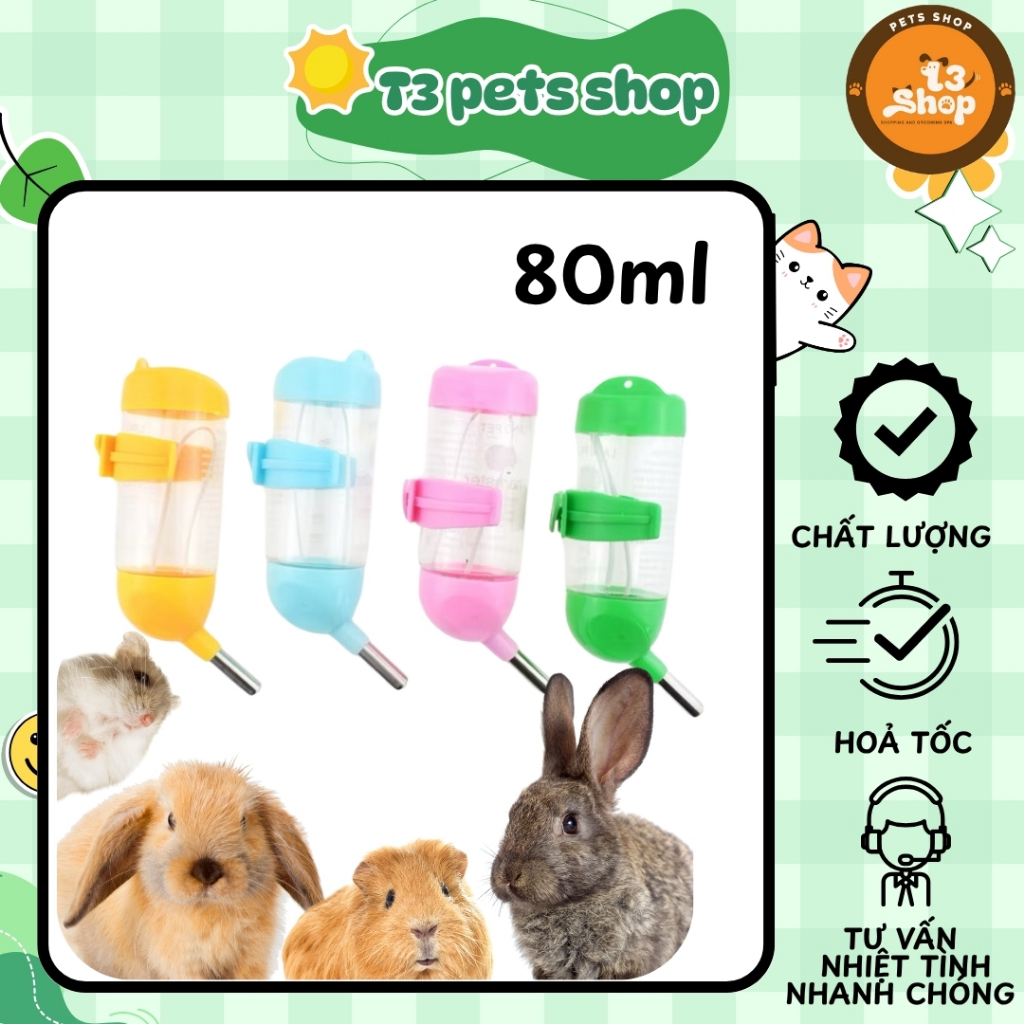 Bình nước bi 80ml cho hamster /sóc / nhím - T3 PETS SHOP