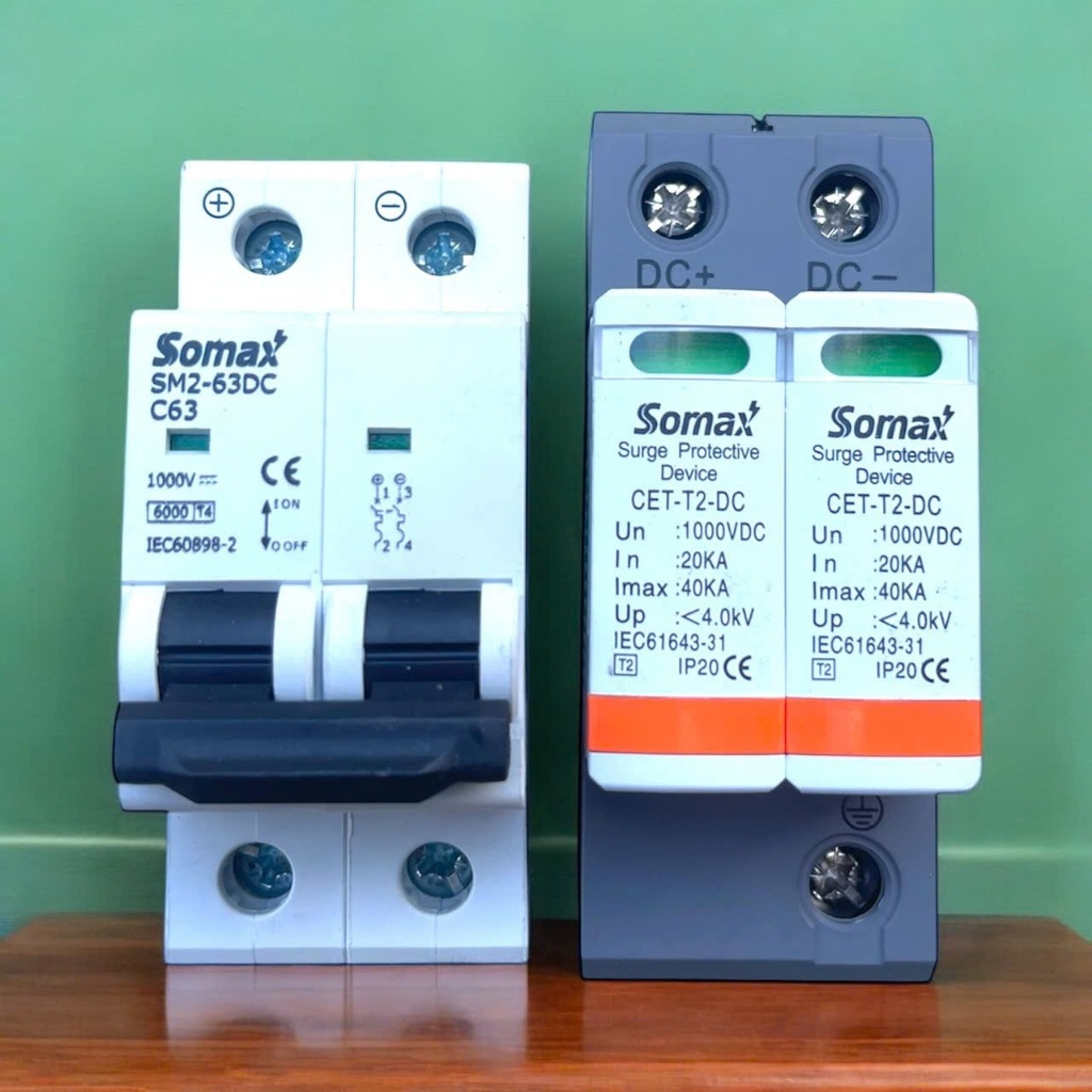 Chống sét lan truyền DC 2P 1000V Somax - Aptomat CB DC 2P 63A