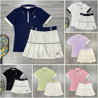 Bộ Váy Thể Thao Nữ Áo Tay Ngắn MB01 Cổ Trụ Khóa Kéo Kèm Chân Váy Xếp Ly Cao Cấp Chơi Tennis, Golf, Cầu Lông, Pickleball