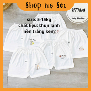 Quần chục đùi thun lạnh NỀN TRẮNG KEM họa tiết dễ thương cho bé trai bé gái 4-14kg mesocshop