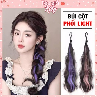 Tóc Giả Cột Thun Xù Phối Light – Cột 2 Bên Tạo Búi, Tông Xám Xanh Hồng Cá Tính T528