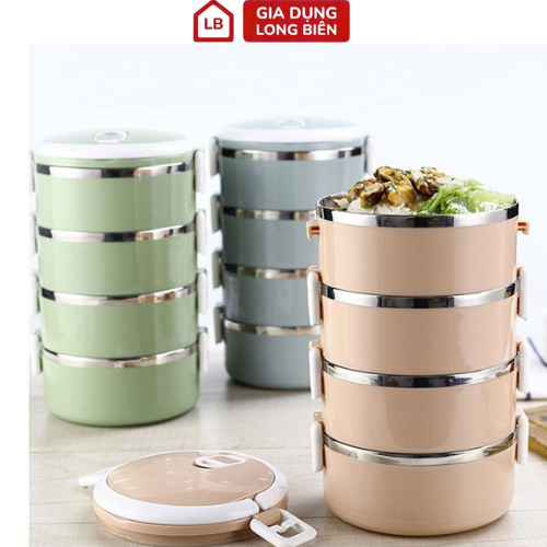 Hộp Cơm Giữ Nhiệt Lúa Mạch 4 Tầng Ruột Inox 304 - Giữ Nhiệt Hoàn Hảo Cho Bữa Ăn