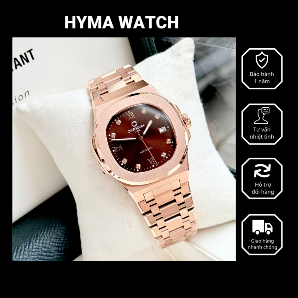 Đồng hồ Nam Carnival 8160G Máy cơ dây thép Bảo hành 5 năm Hyma Watch