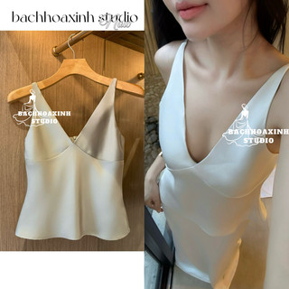  Áo lụa hai dây ôm eo loe nhẹ – cổ V basic nhẹ nhàng tôn dáng sang xinh 