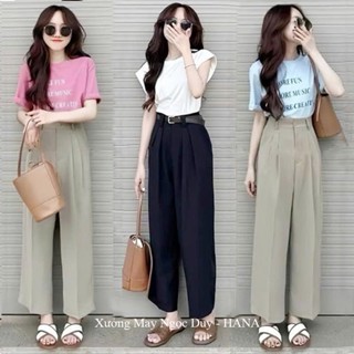 Quần tây ống suông nấm lùn nữ m48 m50 đi học làm công sở dáng quần ống rộng nấm lùn cạp cao dài 88 90cm vảy dày mềm