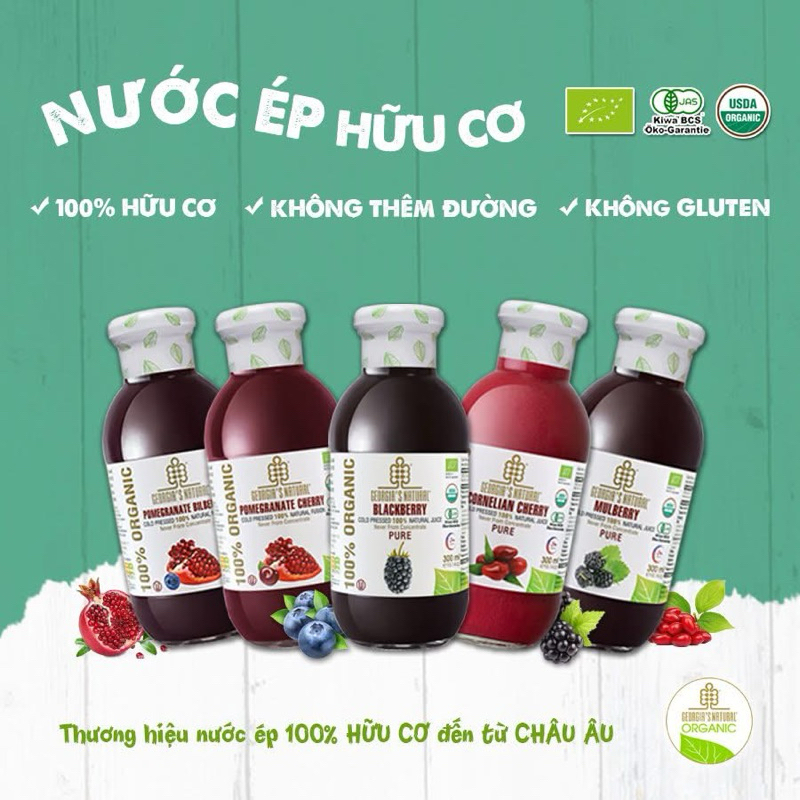 Nước Ép Trái Cây Hữu Cơ Nguyên Chất 100% - GEORGIA'S NATURAL - Nhập Khẩu Georgia. Chai 300ml