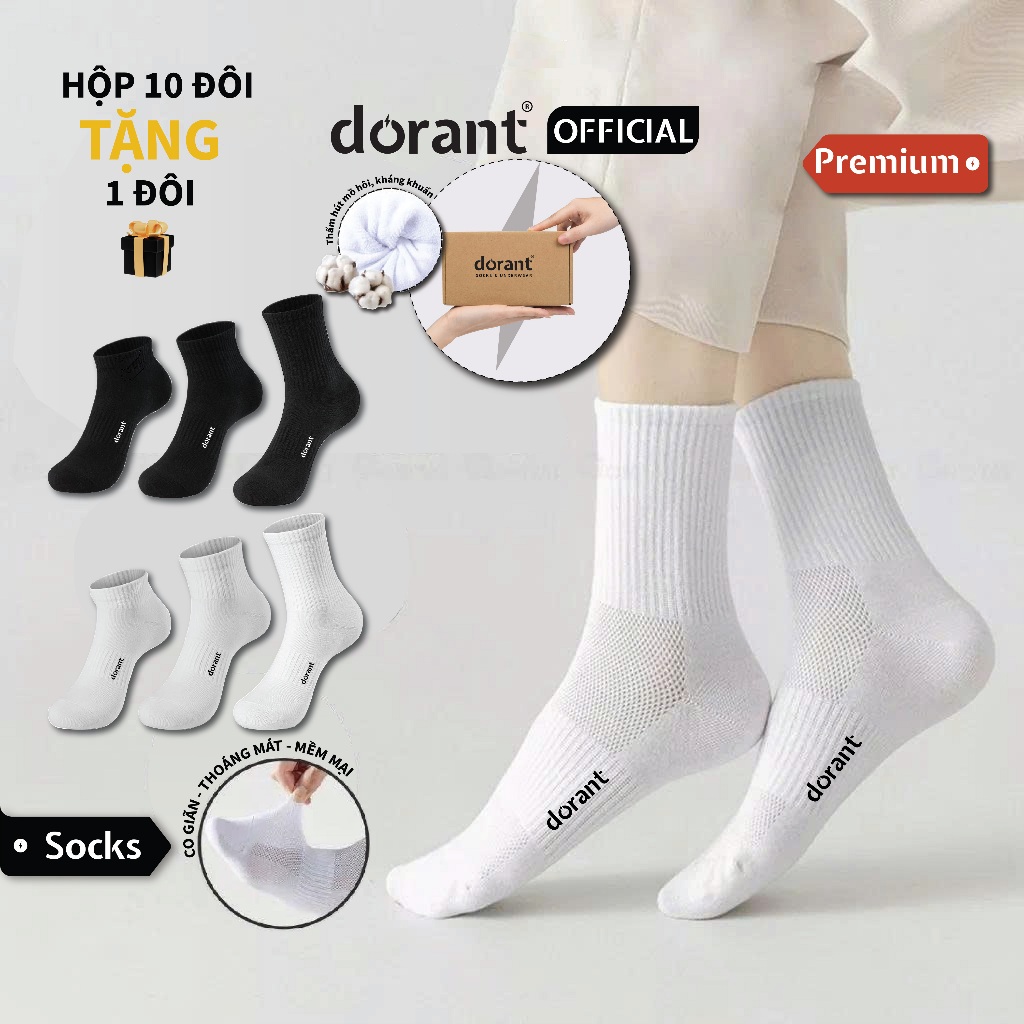 [Combo 10 tặng 2] Tất Nam Nữ NIK Thể Thao,Vớ Bóng Rổ Pickle Ball Bóng Đá Chạy Bộ Thấm Hút Mồ Hôi DORANT