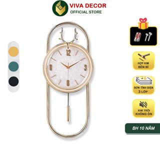 Đồng Hồ Treo Tường Quả Lắc Mặt Kính Pha Lê Họa Tiết Hươu Tài Lộc Viva Decor V360