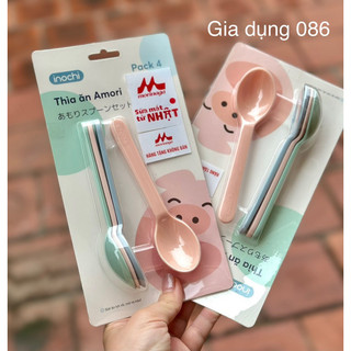 Set 4 thìa ăn cho bé Inochi Amore kháng khuẩn không BVA, Thìa ăn dặm cho bé nhựa cao cấp