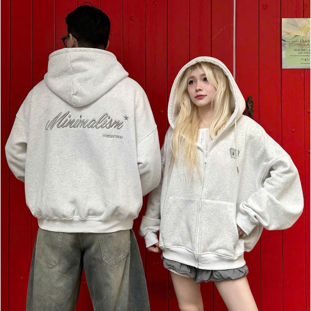 Áo Khoác Hoodie Zip Nỉ Cotton Thêu Nổi NQ30 BLISS Form Boxy Nam Nữ Unisex | BigBuy360 - bigbuy360.vn