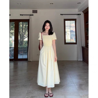 Đầm Cổ Vuông Xếp Ly Ngực Dáng Dài Thanh Lịch, Siêu Tôn Dáng Đi Làm Đi Chơi- Calie Dress