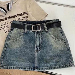 Chân váy jean nữ kèm quần trong, chân váy bò cạp cao trên gối phong cách ulzzang Hàn Quốc_V14