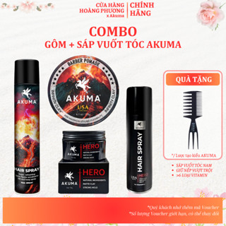 Combo Sáp Vuốt Tóc, Gôm Xịt Tóc, Xịt Tạo Phồng Tóc AKUMA Hàng Chính Hãng, Giữ Nếp Tóc Lên Đến 10H, Hương Nước Hoa Nam
