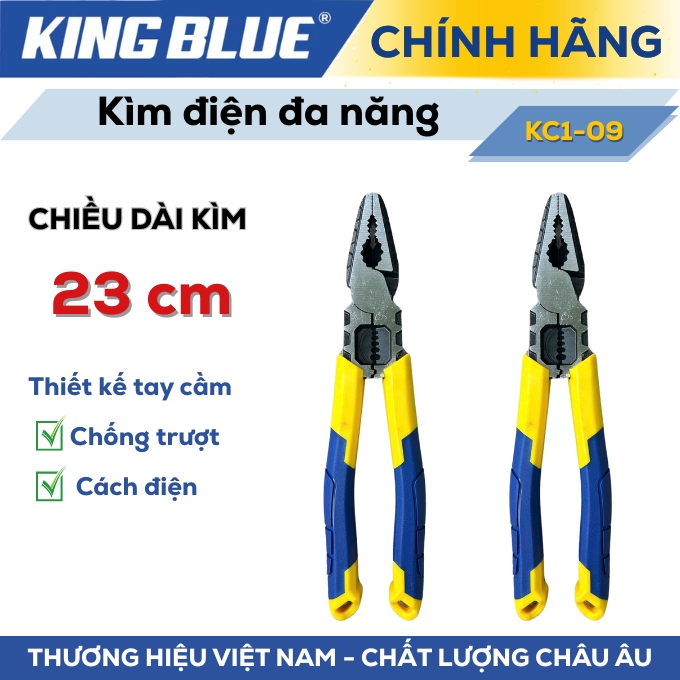 Kìm điện đa năng KingBlue KC1-09, chiều dài 23 cm, chống trượt, cách điện