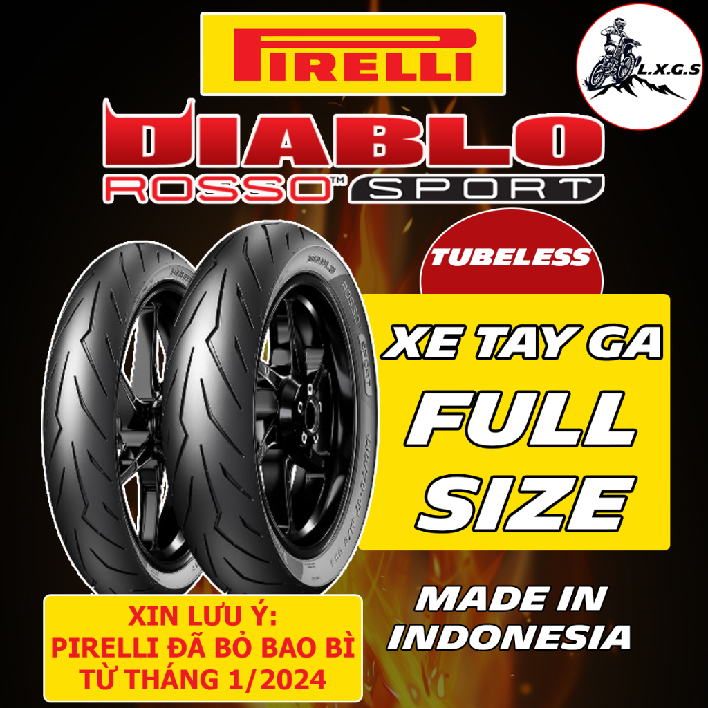 (ROSSO SPORT CHO TAY GA - GIÁ 1 CẶP) Vỏ lốp xe PIRELLI ROSSO SPORT size 14inch, vỏ ko ruột