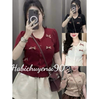 Áo len kiểu tay ngắn , đính nơ chất len QC đẹp mịn shop Habichuyensi90