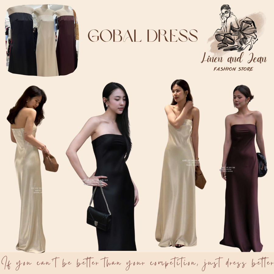 GOBAL DRESS - ĐẦM LỤA MAXI ÔM BODY - LINEN AND JEAN