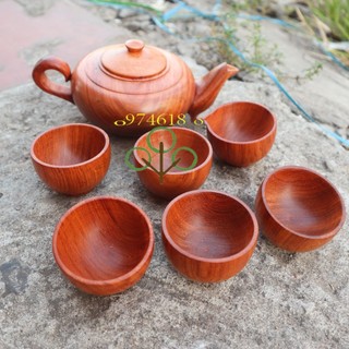 Ấm chén gỗ hương bộ ấm trà gỗ nguyên khối