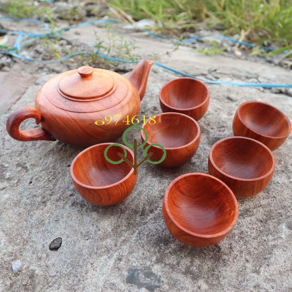 Ấm chén gỗ hương bộ ấm trà gỗ nguyên khối