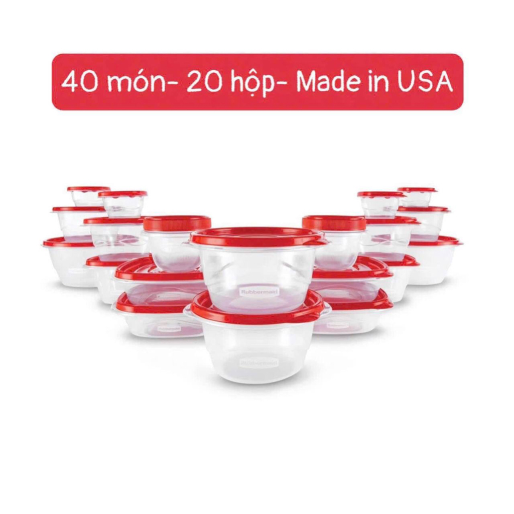 Set hộp 40 món đựng thực phẩm Rubbermaid TakeAlongs(20 hộp)- Made in USA