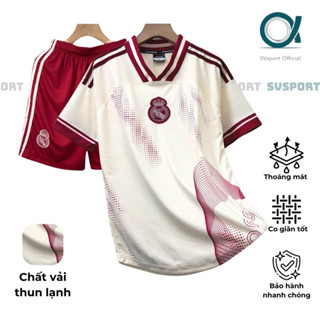 Bộ quần áo bóng đá, đồ đá banh REAL V1” Logo thêu - Vải thun lạnh cao cấp