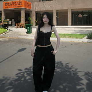 (Kèm dây) Quần kaki cạp trễ ống cong form dáng thụng rộng phồng tôn dáng cá tính, chiết 2 ly cạp chun sau - Kousì Studio