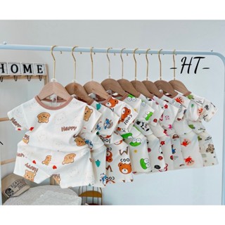 Set 3-5 bộ quần áo trẻ em bé trai bé gái chất thun tăm loại 1 siêu mát mềm mịn bộ cộc tay xuân hè tăm trắng bé 4-16kg