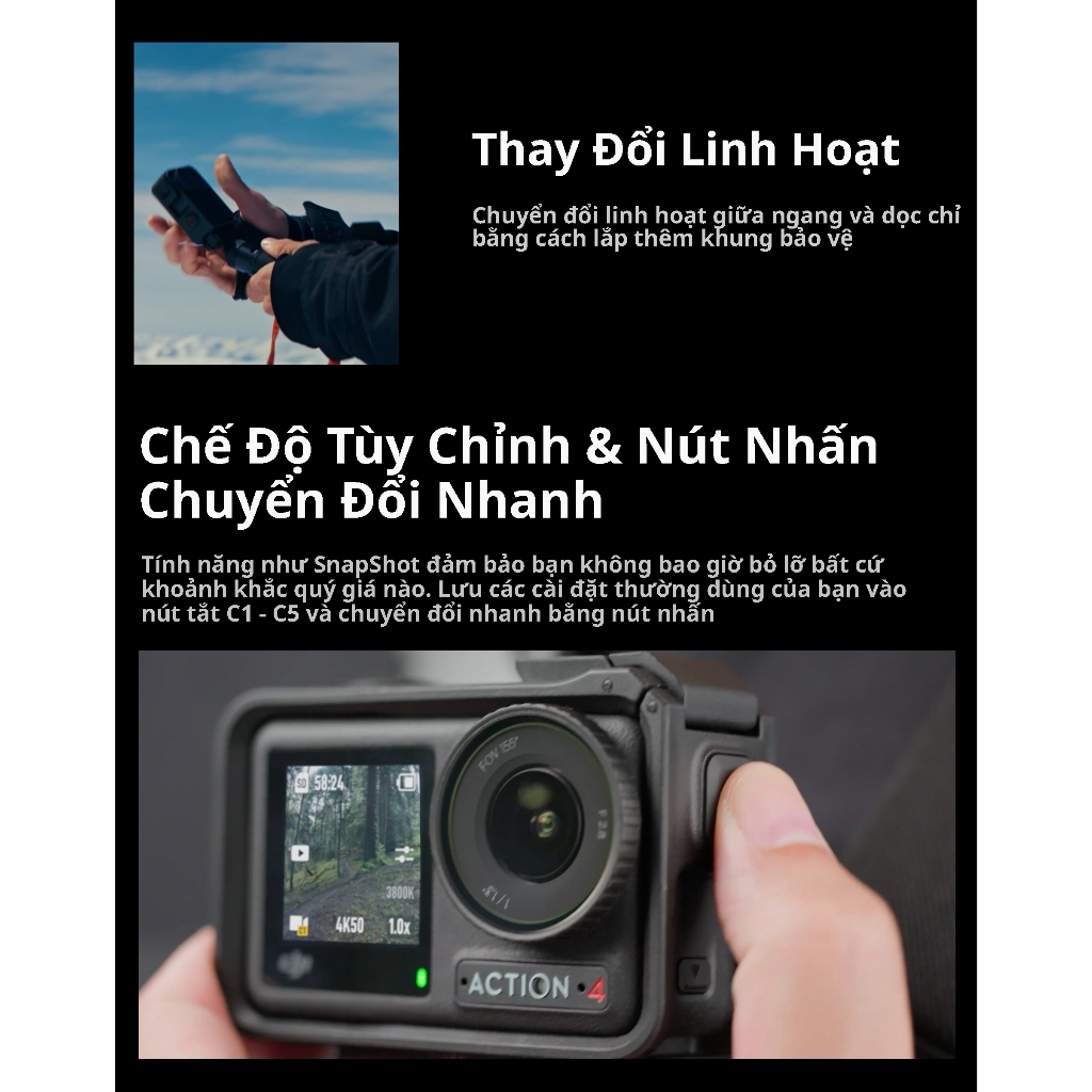 Camera Hành Động DJI Osmo Action 4 -2 Màn Hình Cảm Ứng - Chống Nước - 4K/120fps - Sạc Nhanh | BigBuy360 - bigbuy360.vn