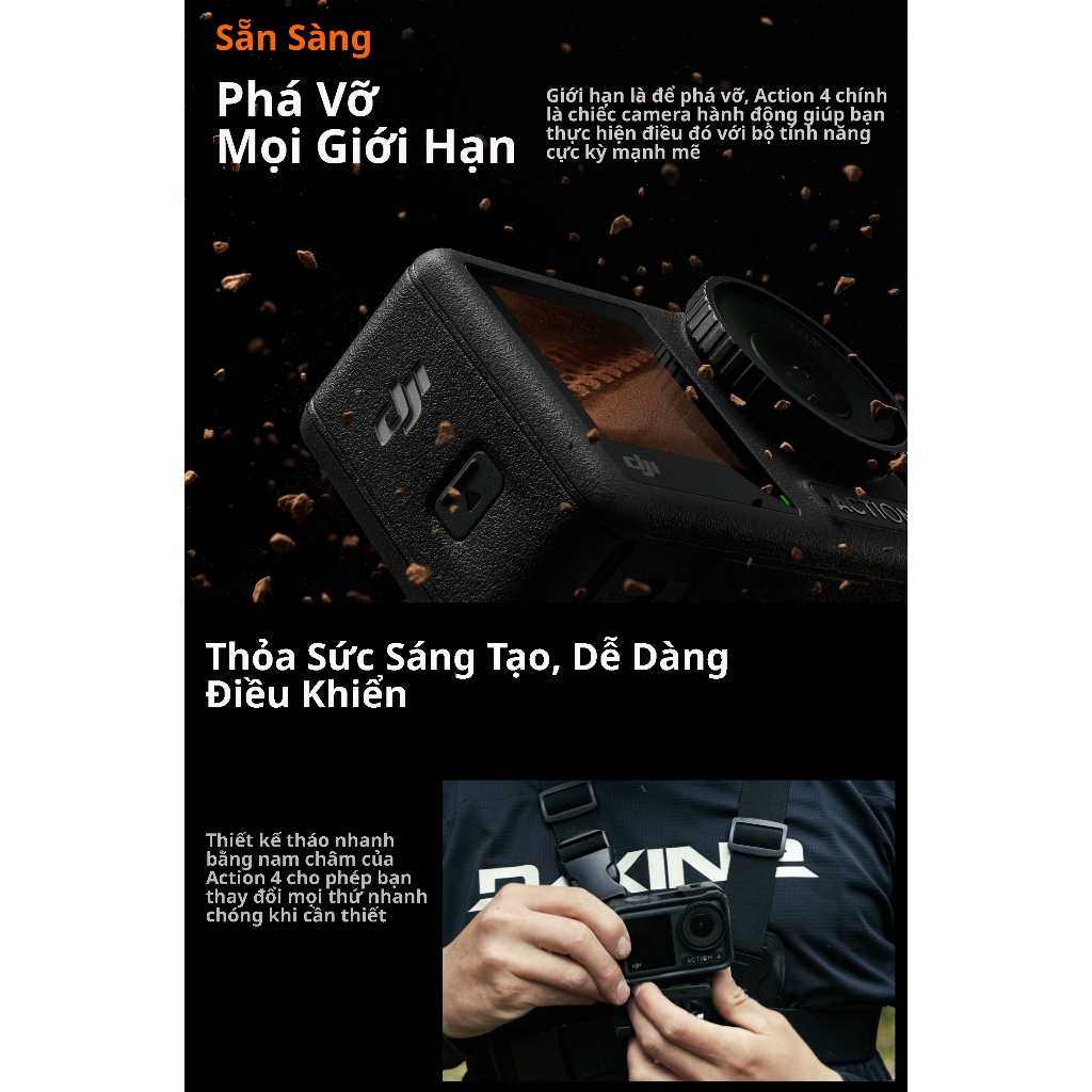 Camera Hành Động DJI Osmo Action 4 -2 Màn Hình Cảm Ứng - Chống Nước - 4K/120fps - Sạc Nhanh | BigBuy360 - bigbuy360.vn