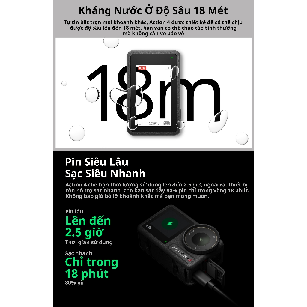 Camera Hành Động DJI Osmo Action 4 -2 Màn Hình Cảm Ứng - Chống Nước - 4K/120fps - Sạc Nhanh | BigBuy360 - bigbuy360.vn