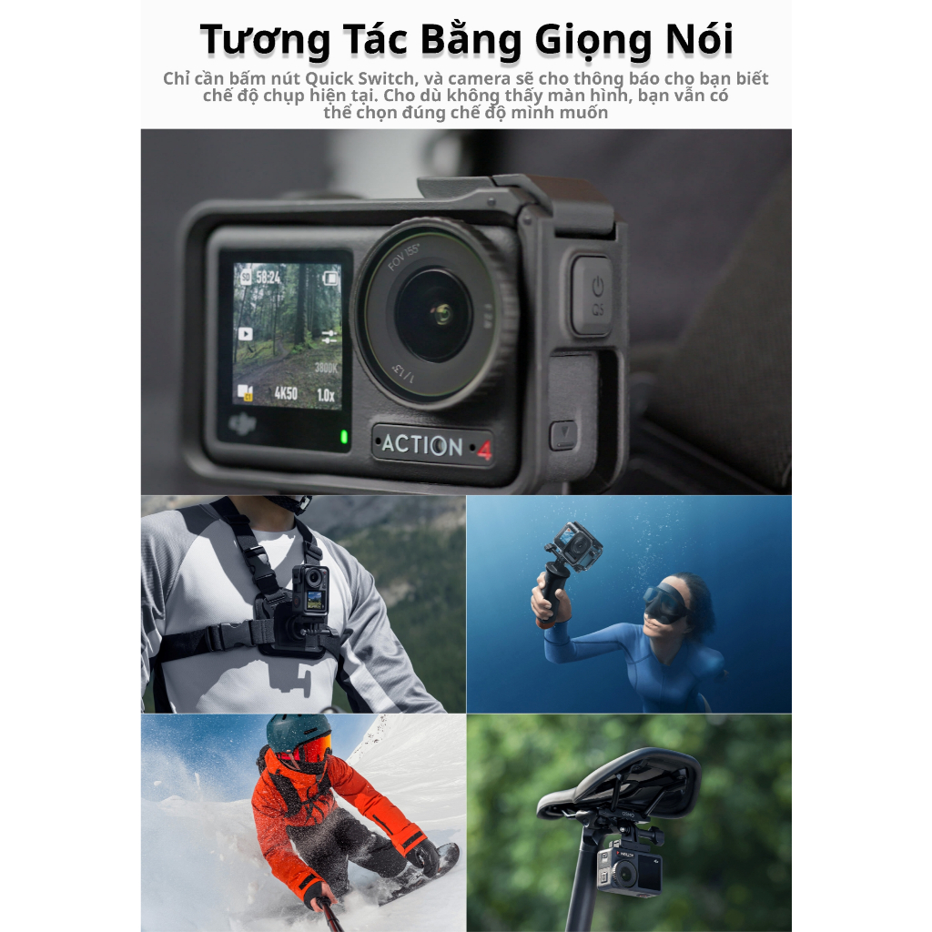 Camera Hành Động DJI Osmo Action 4 -2 Màn Hình Cảm Ứng - Chống Nước - 4K/120fps - Sạc Nhanh | BigBuy360 - bigbuy360.vn