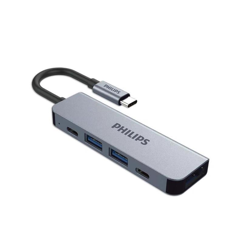 HUB Chuyển đổi PHILIPS 6 In 1 SWV6116G | USB-C To HDMI+USB*2+PD+RJ45 - Bảo Hành 12 Tháng