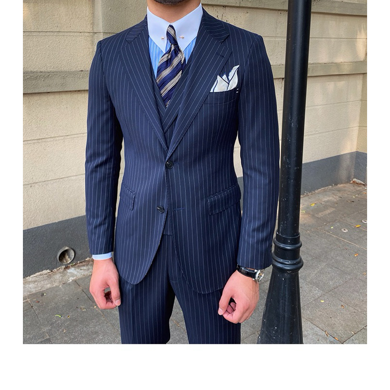 bộ vest nam màu xanh navy kẻ sọc ve đoa suit nam cao cấp cổ điển